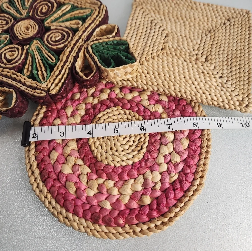 Lot 3 vintage woven straw boho heat‎ pad trivets